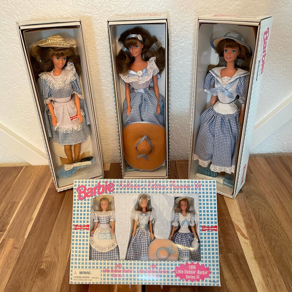 Vintage Little Debbie Barbie Lot of 4 w/ Matching Figurines NRFB